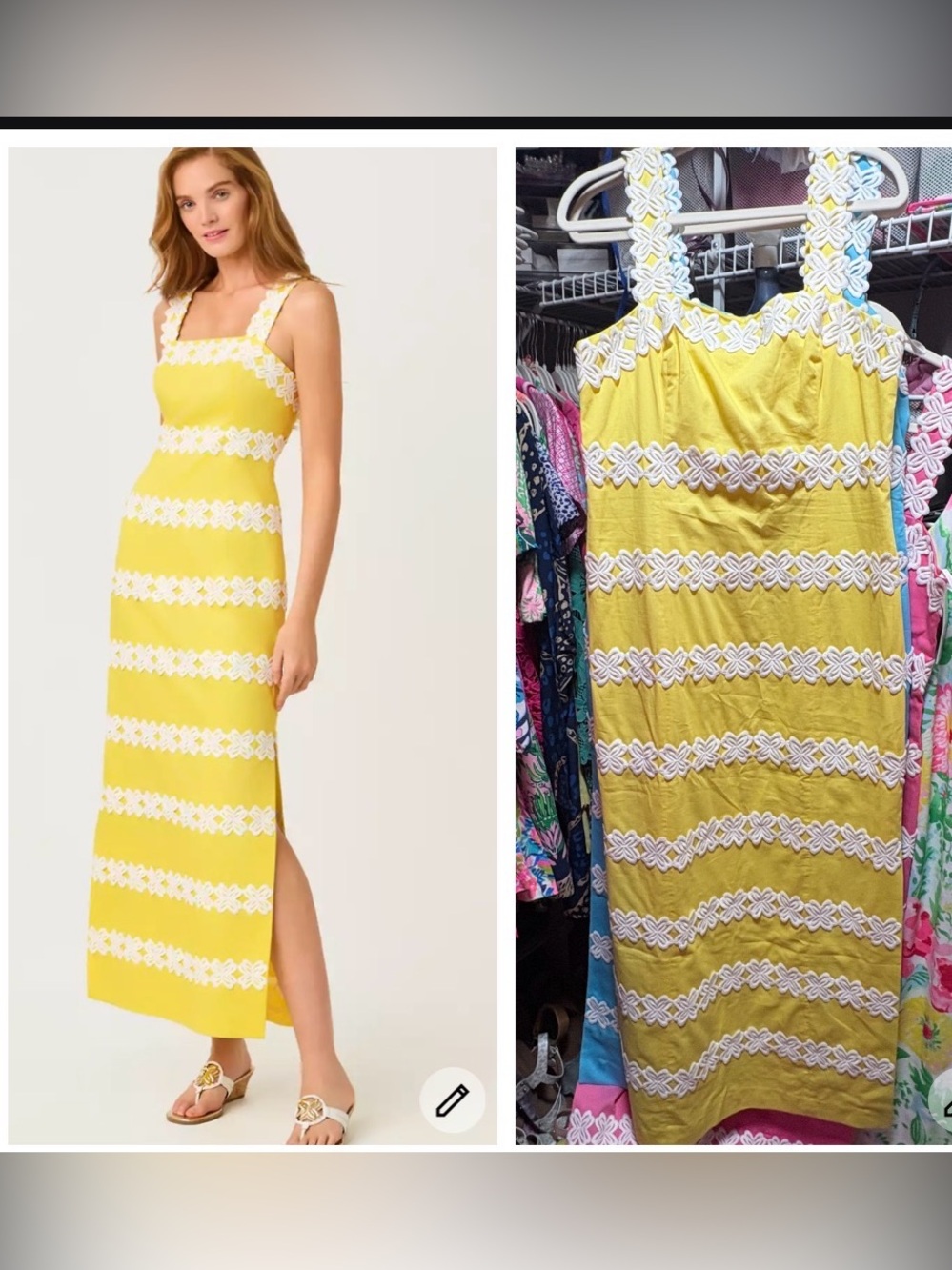 NWT Lilly Pulitzer Davis maxi  Estelle Yellow Maxi Dress with White Lace sz 12